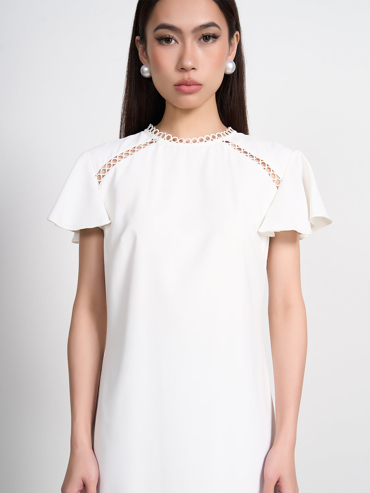 Elegant Hollow Ruffle Sleeve Dress